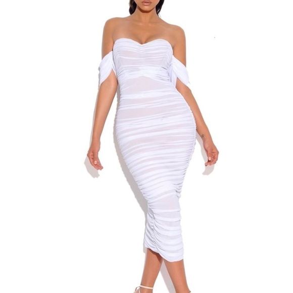 🔥Quenby White Off Shoulder Mesh Maxi Dress - Picture 1 of 6